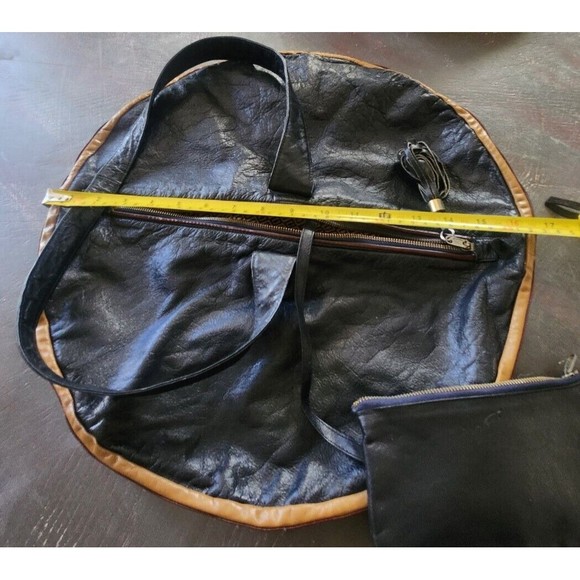 VINTAGE RARE 1970S B BARON BLUE Genuine Leather Handbag Women ROUND HIPPY BLUE - Picture 7 of 16
